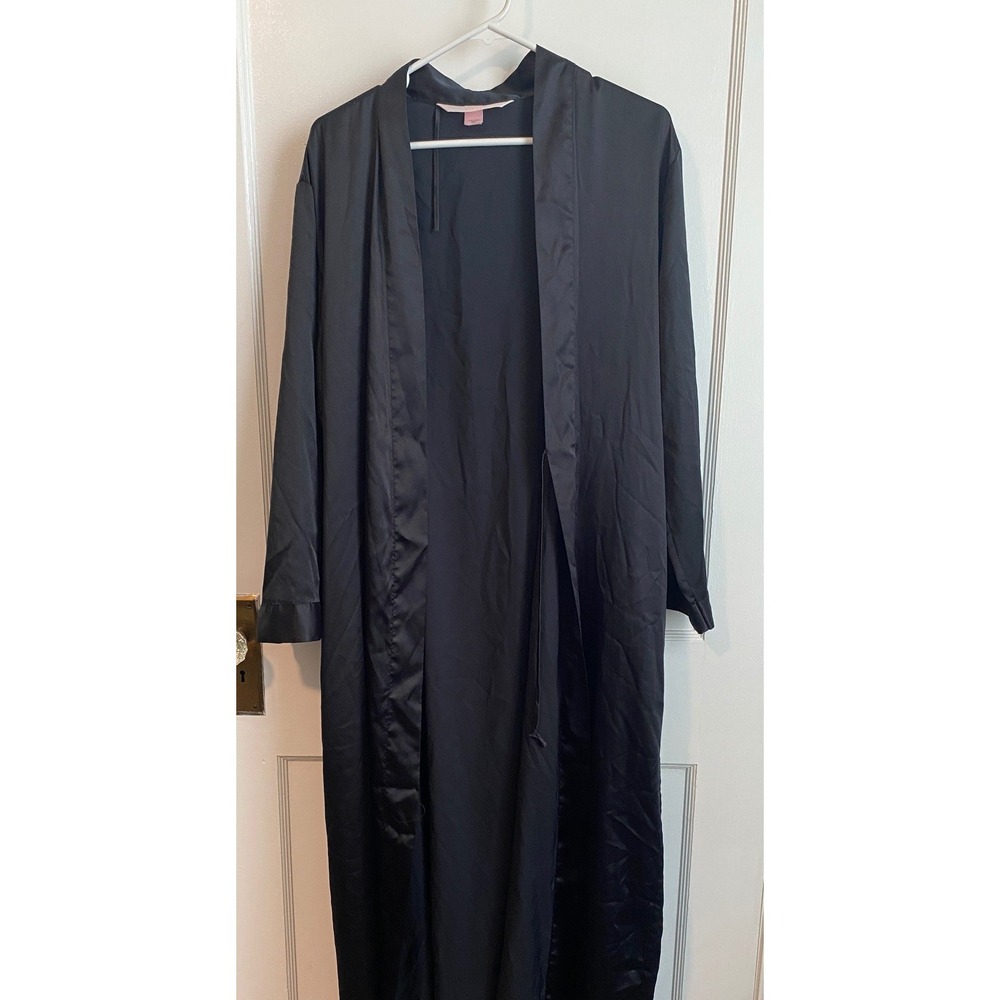 Victorias Secret Vintage Black Satin Long Robe Wrap Belted Sleepwear Med/Lg - Picture 2 of 7